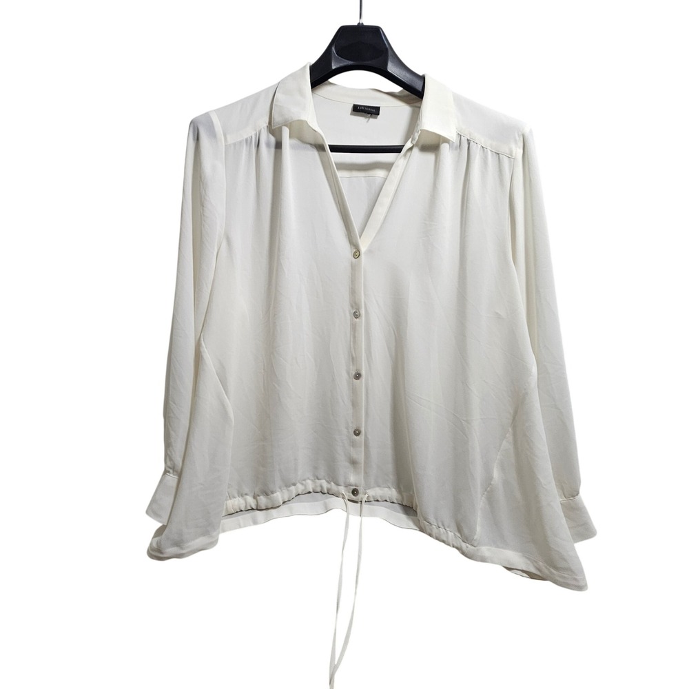 J. Jill Wearever Blouse Women L Ivory Drawstring Hem Button Front WTP132864